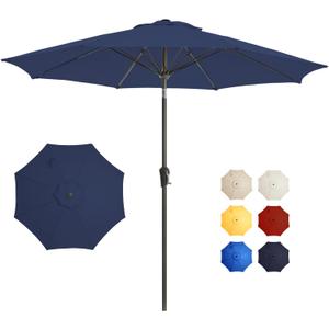 9FT Large Outdoor Patio Umbrella Pool Market Umbrella-UV Resistant, Easy Push Button Tilt and Crank, 8 Sturdy Ribs Heavy-Duty Table Umbrella for Deck, Backyard,Garden (Navy)