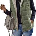 Womens Sherpa Fleece Full Zip Reversible Vest Warm Color Block Hoodie Outwear with Pocket (Large, Army Green)