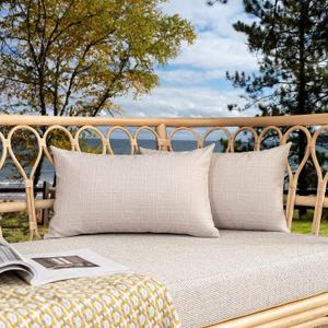 Kevin Textile Outdoor Waterproof Lumbar Pillow Covers 12x24 Inch Pack of 2 Checkered Decorative Rectangle Cushion Throw Pillowcases Shell for Patio Tent Garden Couch Bed Sofa Light Beige