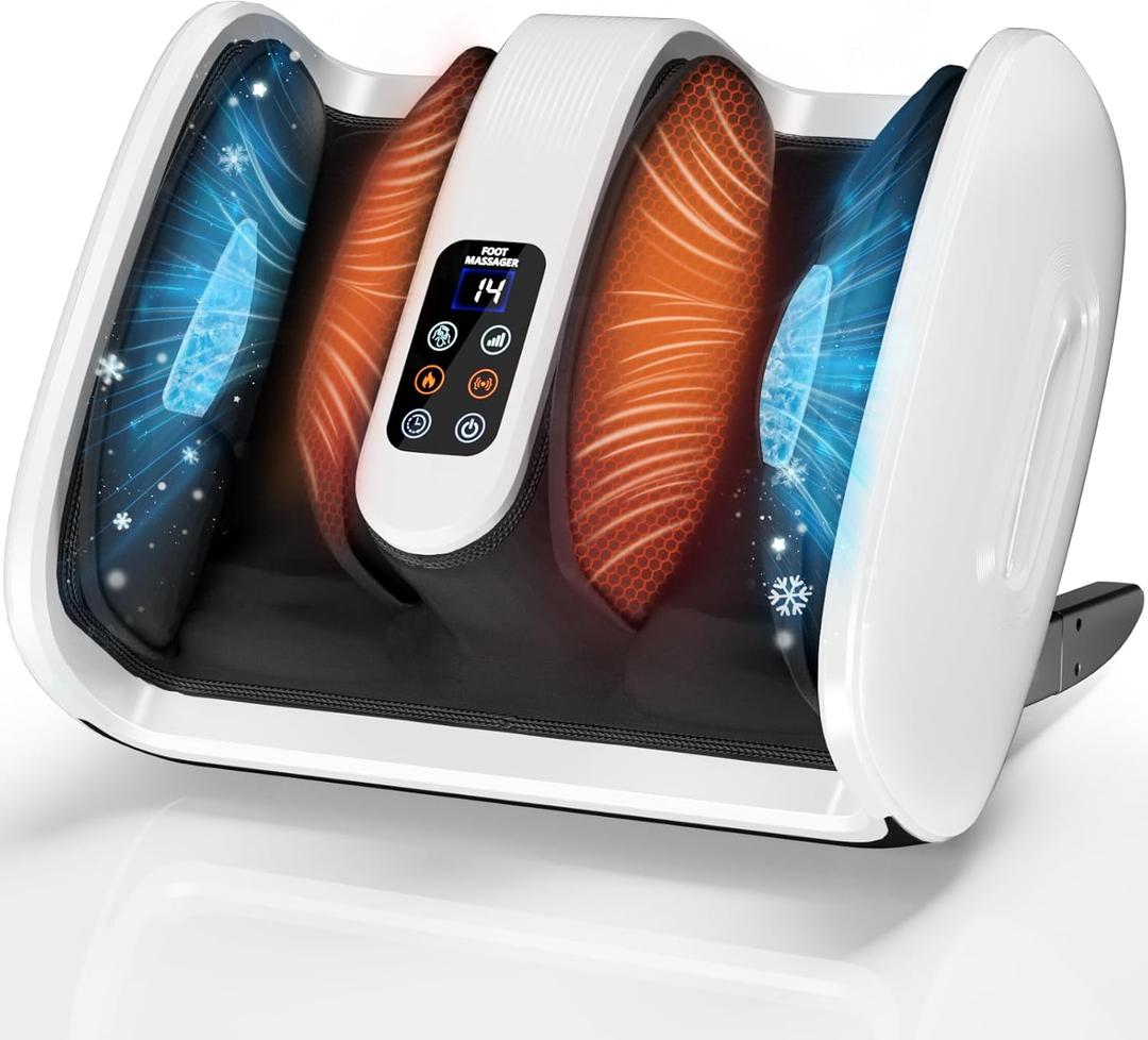 Yoyomax Foot Massager with Heat & Ice Therapy, Foot Massage Plantar Fasciitis & Neuropathy Relief, Deep Kneading Shiatsu for Feet-Calf-Arm-Ankle Relaxation at Home/Office, Ideal for Women & Men-White