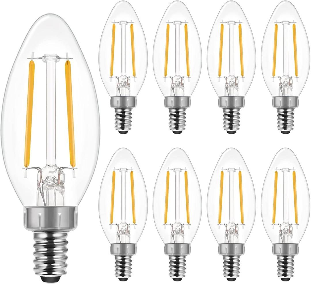 E ENERGETIC LIGHTING LED B10 Candelabra Light Bulbs 60W Equivalent, Soft White 2700K, 500 Lumen, E12 Base, Chandelier LED Edison Bulbs, Dimmable, 8 Pack