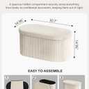 GLAXYFUR Oval Folding Storage Ottoman, Velvet Upholstered Foot Rest, 30 x 15 x 15 Inches Storage Bench for Bedroom, Living Room & Entryway (Beige-New)