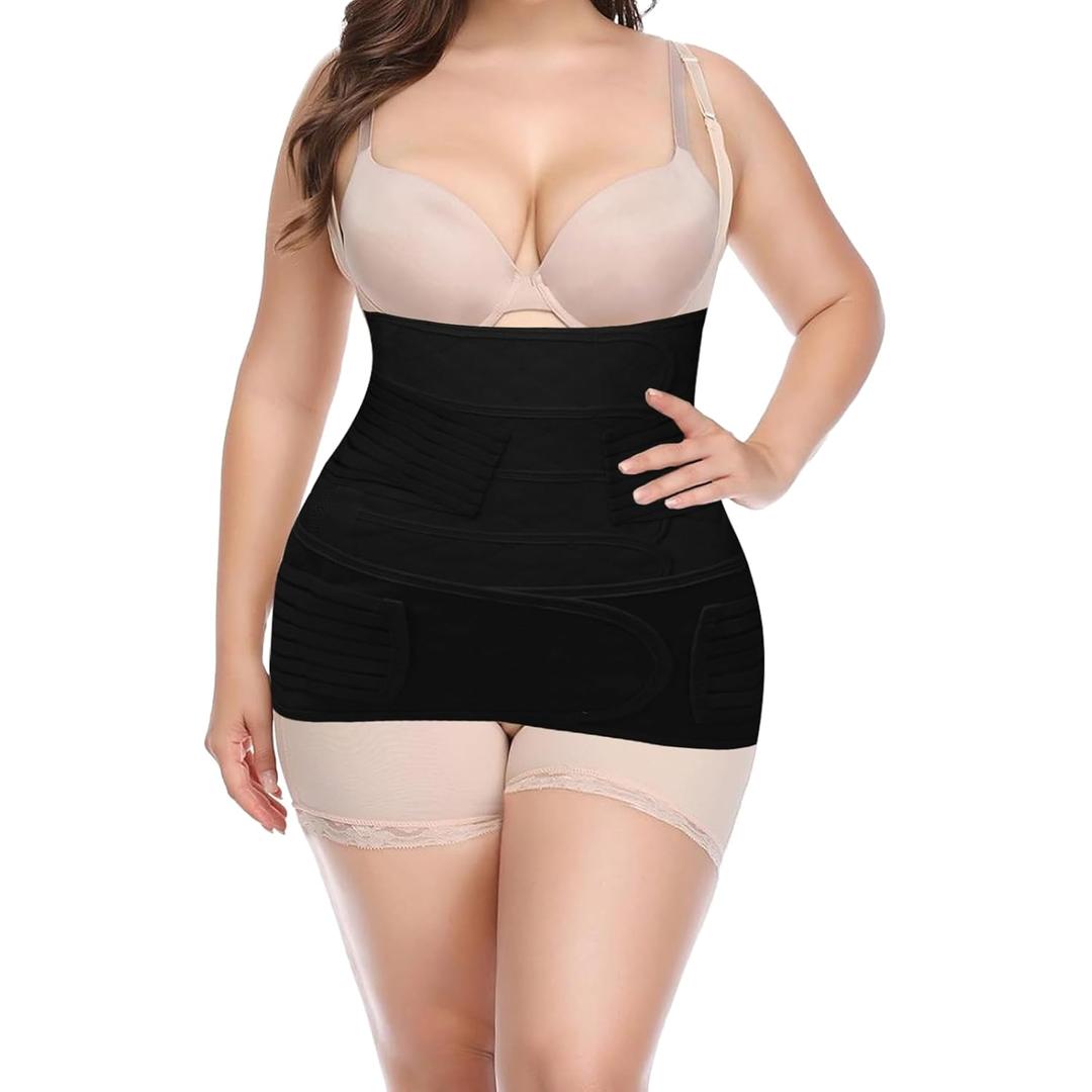 2 in 1 Postpartum Belly Band Wrap Black, C-Section Support Belt Large, Post Partum Support Recovery Waist/Pelvis Belt, Hysterectomy Belly Band Binder Girdle Stomach Black L