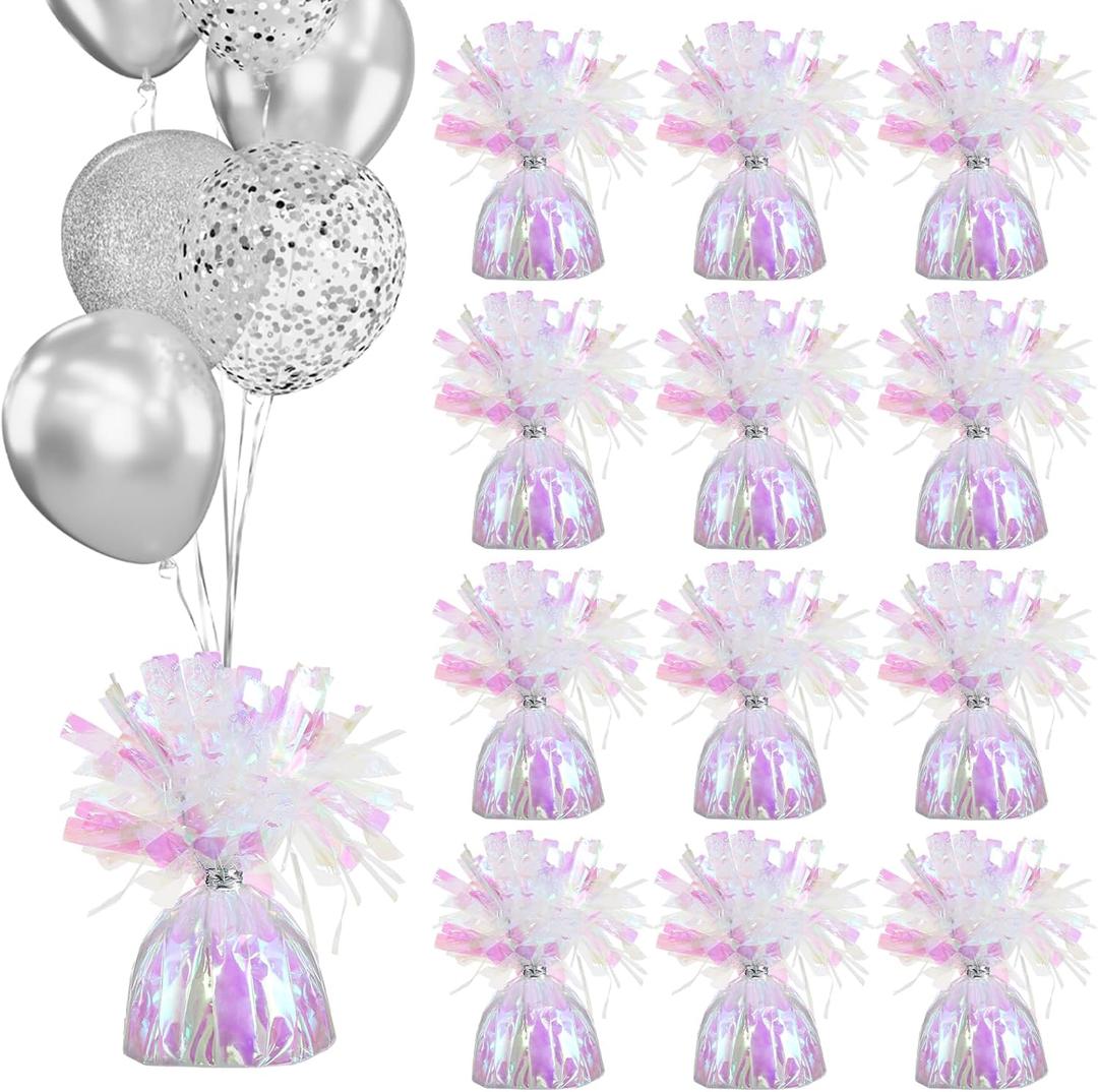 Ombre Iridescent Heavy Solid Balloon Weights Pack of 12, Table Centerpiece DIY Dcor for Bridal Shower, Party Decoration, (5 oz, 4.7 inches Tall) Balloon Anchor for Helium Balloon