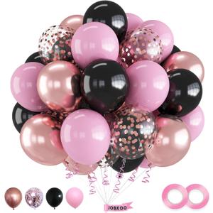 Pink & Black 55pcs Balloon Set (12inch) - Rose Gold Confetti, Female Gift, Ideal for Wedding, Birthday, Party Decoration