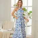 GRACE KARIN Womens Summer Floral Dresses 2026 Boho Maxi Dress Flowy Halter Sundress Casual Vacation Beach Clothes with Pocket (S)