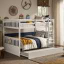 PVWIIK Full Over Full Bunk Bed with Trundle & Ladder & Safety Guardrail,Solid Wood Bunk Bed for Kids Adults Teens Bedroom,Convertible to 2 Separated Bed,No Box Spring Needed,Easy Assembly