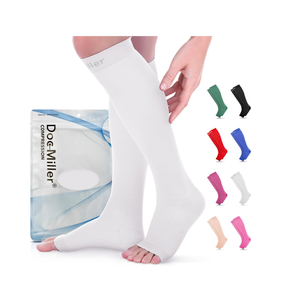 Doc Miller Open Toe Compression Socks for Women & Men 15–20 mmHg, Knee High Calf Support Sleeves, Graduated Stockings for Swelling Recovery, Circulation, 1 Pair, Size Large Regular