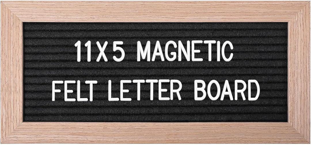 Small Magnetic Felt Letter Board 11x5Inch with Changeable Letters and Numbers, Message board Letter Sign Board in Wood Frame for Announcement & Notification(Black)