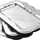 4-Pack Silver Serving Trays Set - ZENOVLUX Lightweight Bow Floral Engraved Mirror Decorative Tray, 13.8" x 8.7" Party Platters for Easter, Food, Appetizer, Charcuterie, Cookies, Desserts