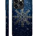 Compatible with iPhone 16 Pro Max Case, Simple Dark Blue Snowflake Pattern for Girl Full Body Design Soft Silicone Drop Shock Scratch Protection for iPhone 16 Pro Max