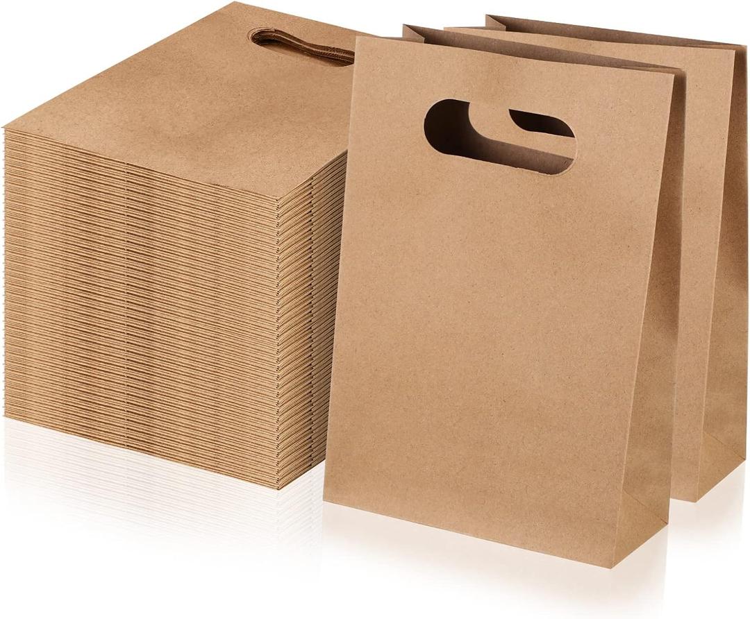 Paterr 60 Pcs Paper Bags with Handles Bulk, 8.7 x 5.9 x 2.4 Inch Small Paper Gift Bags Birthday Party Favor Bags Gift Wrap Bags for Craft Grocery Retail Shopping Business(Brown)