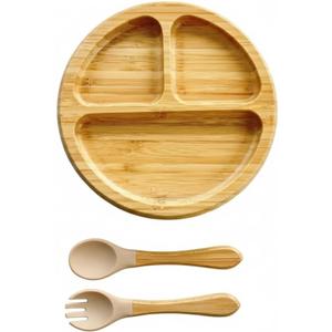 Bamboo Baby Plates with Suction, Toddler Plates for Self Feeding, Eco Friendly Baby Feeding Plate Set, Divided Plate for Baby Boy & Baby Girl, BPA Free, Easy Clean (Beige)