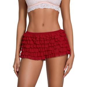 Aopwsrlyi Women Ruffle Shorts Low Rise Frilly Puffy Sexy Boy Short Panties with Ruffles and Bow (Red, M)