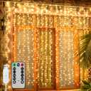Ollny Curtain Lights 6.6x6.6ft, 200 LED String Lights with Remote 8 Modes Dimmable Timer, USB Power Fairy Light for Bedroom Backdrop Indoor Wall Window Wedding Decor, Warm White
