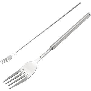 4 x Extendable Fork, Durable Stainless Steel Telescopic Fork Retractable Dinner Forks Dessert BBQ Dinner Fruit Long Handle Telescoping Fork Cutlery for Cooking 8.7-25.4Inch (One Dinner Fork)