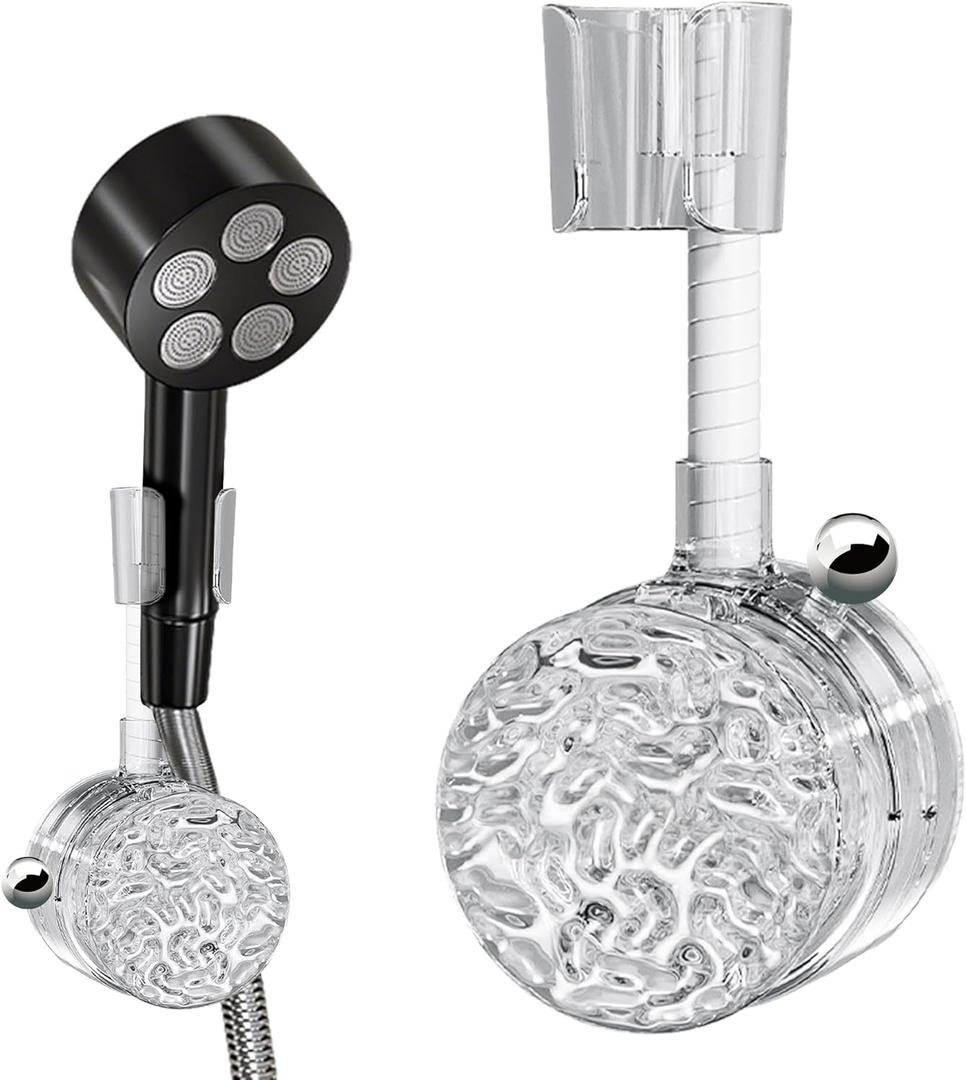 Suction Cup Shower Head Holder ,no Drilling Required and Seamless Installation Handheld Shower Head holderPC Material with Shower Ball Hook,Suitable for 1.3-inch Diameter Shower Head (White)