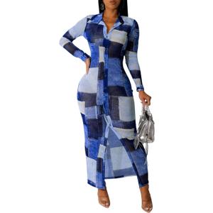 Women's Sheer Mesh Long Sleeve Bodycon Midi Dress Club Night Out Dresses Beach Cover Up Dress