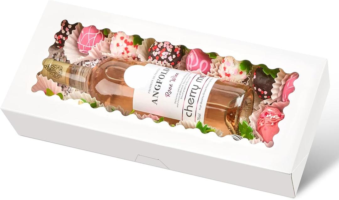 Ocmoiy 20 Pack Cookie Boxes, 16x6.5x2.5 Inch Bakery Boxes with Window, Auto-Popup Treat Box for Chocolate Covered Strawberries, Cocoa Bombs, Donuts, Muffins, Pastries