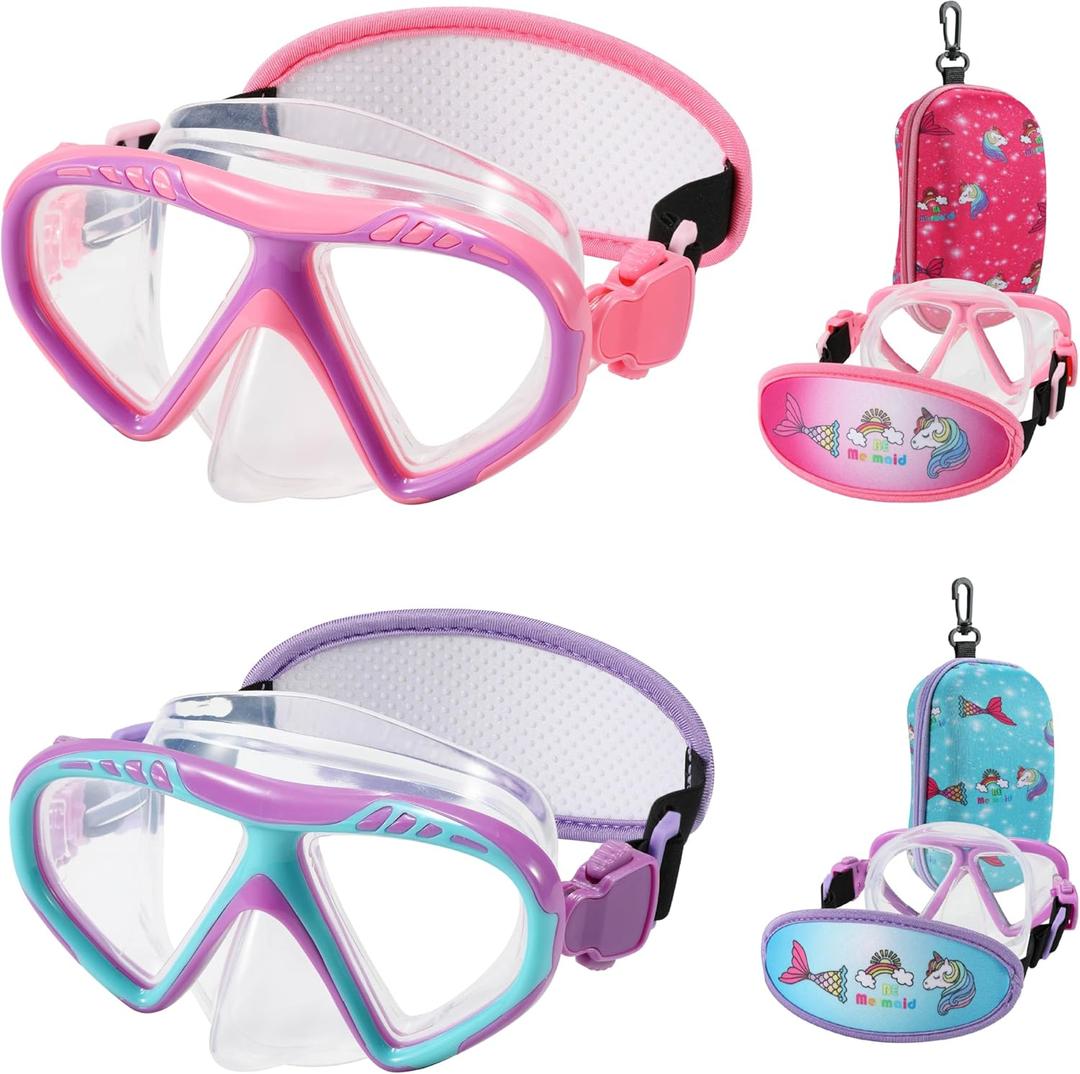 Toddler Swim Goggles Nose Cover,Kids Goggles No Hair Pull,Anti Fog Children Swimming Mask (2PK - Pink & Purple Mermaid)