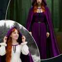 Velvet Hooded Cloak for Adults Full-Length Medieval Cape with Oversized Hood for Halloween Cosplay Gothic Wizard (Purple, L)