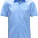 Boys Stretch Wrinkle Free Dress Shirts Button Down Shirt Short Sleeve Formal School Uniform Shirts, Size 14