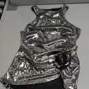 Metallic Tops for Women Sexy Shiny Fashion Halter Neck Sleeveless Crop Tank Top Asymmetrical Floral Festival Costumes,S