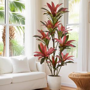 Artificial Dracaena Tree 6ft(72in) Tall Large Faux Silk Plants with Realistic Trunks and Red Leaves, Fake Floor Potted Artificial Plants for Home Office Indoor Outdoor Decor (6feet,1Pack)