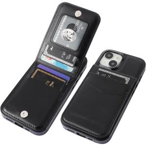 KIHUWEY Compatible with iPhone 15 Case Wallet with Credit Card Holder, Flip Premium Leather Magnetic Clasp Kickstand Heavy Duty Protective Cover for iPhone 15 6.1 Inch (Black)