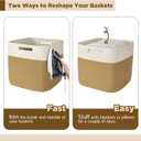 AELS Hand Woven Cotton Baskets for Storage, Cube Storage Bins with Handles, Foldable Collapsible Closet Organizers and Storage, Boho Farmhouse Storage Cubes for Shelves, Beige and Khaki (Pack of 3)