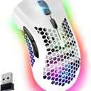 VEGCOO Wireless Gaming Mouse, Silent Click Wireless Rechargeable Mouse with Colorful LED Lights and 3 Level DPI 400mah Lithium Battery for Laptop and Computer (C23 White)