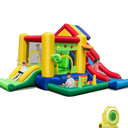 Colorful Rainbow Kids Inflatable Bounce Castle with 50 Ocean Balls & 735W Blower