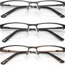 acavefox 3 Pack Blue Light Blocking Reading Glasses Men Readers 1.0-4.0 | Accurate 1.0 Magnification, Anti UV, Metal Semi-frame, Spring Hinge, Lightweight Sturdy Trendy Eyeglasses
