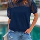 PRETTYGARDEN Women's 2025 Summer Crew Neck Short Sleeve Shirts Lace Going Out Sheer Mesh Crop Tops Dressy Casual Blouses (M)