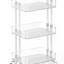 3-Tier Plastic Rolling Utility Cart Organizer with Handle, Multi-Functional Storage Trolley with Lockable Wheels & Reinforced Handle, for Nursery, Office, Living Room, Bathroom, Kitchen(Clear)