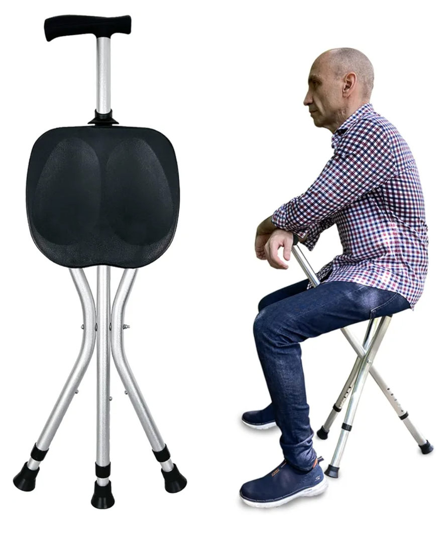 Portable Adjustable Folding Walking Cane with Seat Allows Durability While Walking and Convenience for Sitting, Alloy Crutch Chair, Anti-Slip Lightweight Walking Stick for Seniors