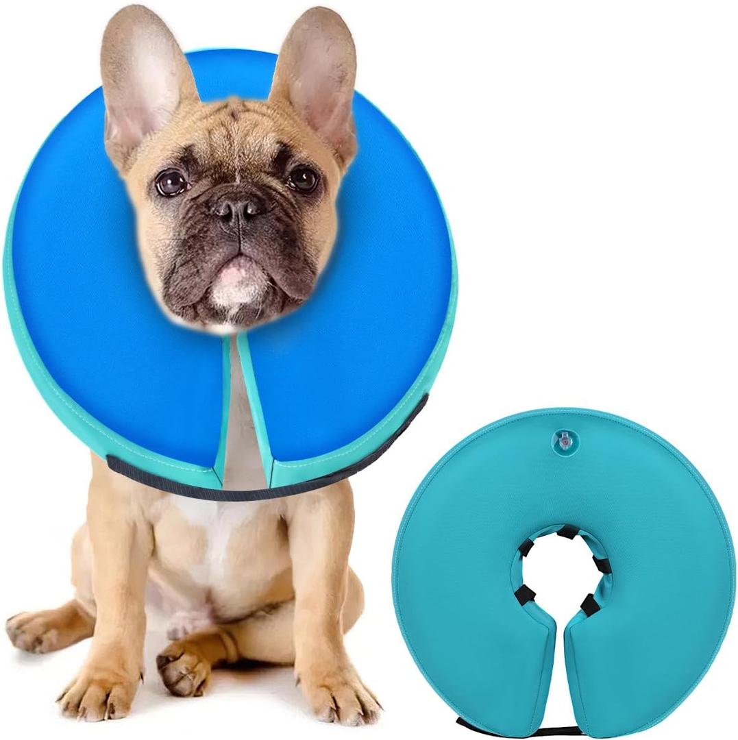 MIDOG Soft Inflatable Dog Cone, Donut E-Collar Alternative for After Surgery, Prevents Licking, Allowing Normal Eating & Vision, Comfortable Recovery Collar for Small Medium Large Dogs&Cats, GreenBlue-M+