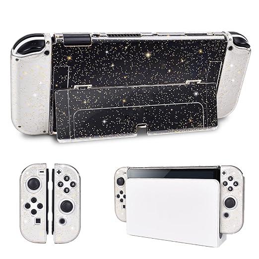 DLseego Protective Glitter Case Compatible with Switch OLED Console  Updated Version, Bling Soft TPU Cover with ShockAbsorption and AntiScratch Design  Golden Crystal