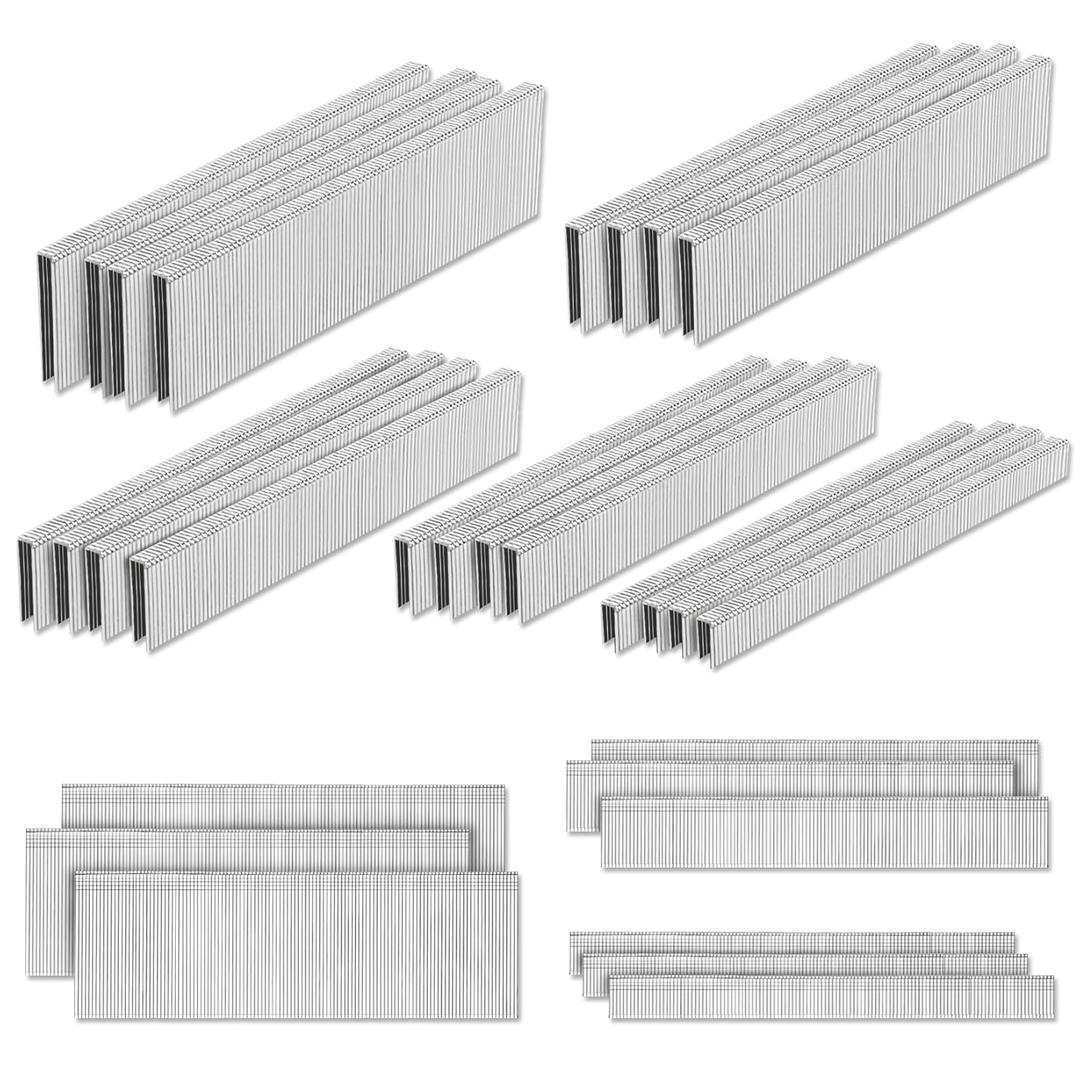 4200-Count 18 Gauge 1/4" Narrow Crown Staples (1-1/2" 1-1/4" 1" 3/4" 1/2") & 18GA Brad Nails (2" 1" 5/8"), Heavy Duty Galvanized Upholstery Staple for Pneumatic/Electric Stapler Gun/Brad Nailer