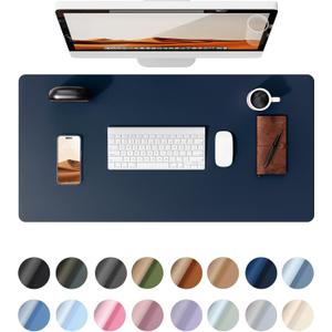 YSAGi Leather Desk Protector, Office Mat, Large Mouse Mat, Non-Slip PU Leather Blotter, Laptop Pad, Waterproof Writing Pad for Office and Home (Dark Blue, 31.5" x 15.8")