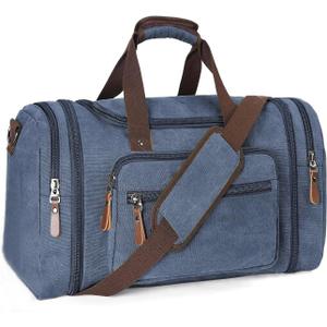 Sechunk Duffle Bag Canvas Large Outdoor Shoulder Bag Overnight Handbag Travel Tote Luggage Weekender Bag Blue-A (20.87*9.84* 11.81*)
