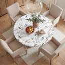 Horaldaily Spring Fitted Tablecloth 45"-56" Round, Spring Colorful Birds Branch Washable Table Cover Elastic Edged for Dinning, Picnic, Camping, Banquet