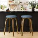 Swivel Bar Stools Set of 2, Counter Height Backless 26 Bar Stool, Fabric Upholstered Seat, Sturdy Wood Legs and Metal Footrest, Mid-Century Modern Island Stools for Home Bars (Blue, 26 in)