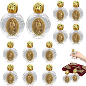 12 Pcs Catholic Holy Water Bottles 0.5 Floz Embossed Glass Holy Water Bottle with Toned Cap and Toned Depiction Communion Gifts for Family Church,Portable Favors Spiritual(Gold,Our Lady of Guadalupe)