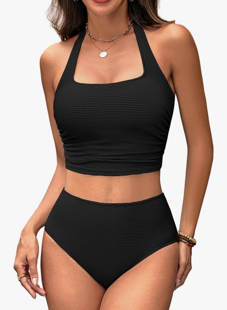 BMJL Womens High Waisted Bikini Sets Halter Two Piece Swimsuits Sporty Ribbed Tummy Control Bathing Suit XL