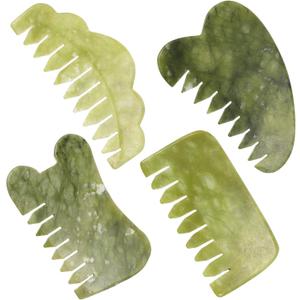 Healifty Jade Gua Sha Comb for Scalp Massage and Hair Care 3.5 Inch Natural Jade Scraping Tool for Facial and Body Relaxation Multi-Functional Crystal Hair Comb (4 Styles)