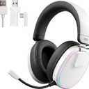 AOC Wireless Gaming Headset with Mic for PS5, PS4, PC - Bluetooth 5.3, 2.4GHz, Passive Noise Cancellation, RGB Lighting, 48H, Over-Ear Gaming Headphone Wired, White ACG3512