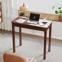 Solid Wooden Desk with Drawers - 32 x 16 Inch Narrow Desks, Rubberwood Mid Century Modern Desks, Small Writing Desk for Bedroom|Small Spaces - Walnut Color, 31.5 in W x 15.7 in D