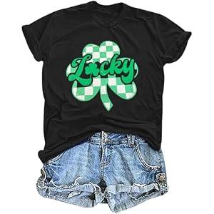 St Patricks Day Shirt Women: Lucky Shamrock Tshirt Irish Shirts St Patrick’s Clover Short Sleeve Tee Top M