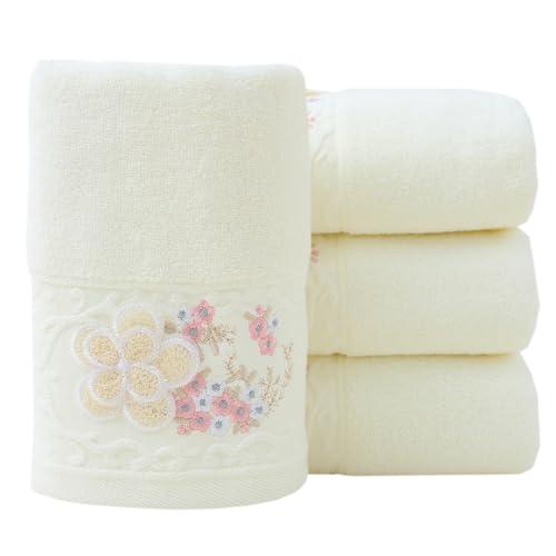 Pidada Hand Towels Set of 4 Embroidered Floral Pattern 100% Cotton Absorbent Soft Decorative Towel for Bathroom (Ivory)
